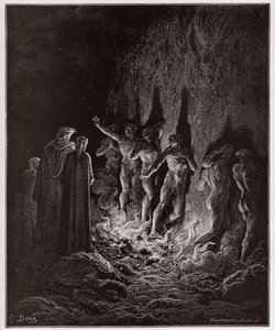 A Divina Comédia (La Divina Commedia, La Divina Comédia), Purgatorio, Canto 25: A luxuriosa passagem pelo fogo no sétimo círculo - por Dante Alighieri (1265-1321) - Ilustração de Gustave Dore (1832-1883) de Gustave Dore