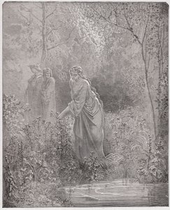 A Divina Comédia (La Divina Commedia, La Divina Comédia), Purgatorio, Canto 27: o sonho de Dant de Leah no prado - por Dante Alighieri (1265-1321) - Ilustração de Gustave Dore (1832-1883) de Gustave Dore