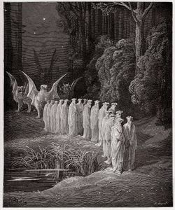 A Divina Comédia (La Divina Commedia, La Divina Comédia), Purgatorio, Canto 29: Os 24 anciãos na procissão apocalíptica - por Dante Alighieri (1265-1321) - Ilustração de Gustave Dore (1832-1883) de Gustave Dore