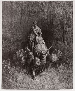 A Divina Comédia (La Divina Commedia, La Divina Comédia), Purgatorio, Canto 32: O gigante e a prostituta na carruagem - por Dante Alighieri (1265-1321) - Ilustração de Gustave Dore (1832-1883) de Gustave Dore