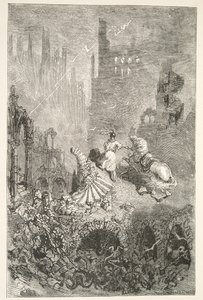 A Queda do Castelo do Rei Pellams, de Histórias dos Dias do Rei Artur, de Charles Henry Hanson, pub.1898 de Gustave Dore