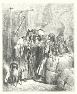 As Fábulas de La Fontaine: O Bashaw e o Mercador (gravura) de Gustave Dore