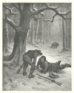 As Fábulas de La Fontaine: O Urso e os Dois Amigos (gravura) de Gustave Dore