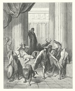 As Fábulas de La Fontaine: Os Companheiros de Ulisses (gravura) de Gustave Dore