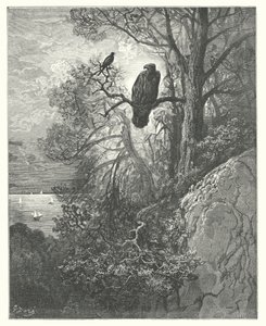 As Fábulas de La Fontaine: A águia e a pega (gravura) de Gustave Dore
