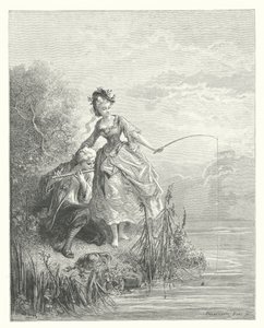 As Fábulas de La Fontaine: O peixe e o pastor que tocava clarinete (gravura) de Gustave Dore