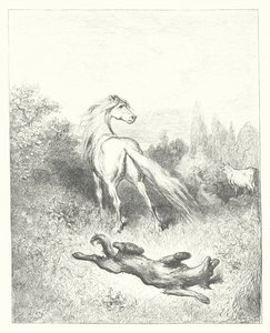 As Fábulas de La Fontaine: O Cavalo e o Lobo (gravura) de Gustave Dore