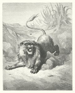 As Fábulas de La Fontaine: O Leão e o mosquito (gravura) de Gustave Dore