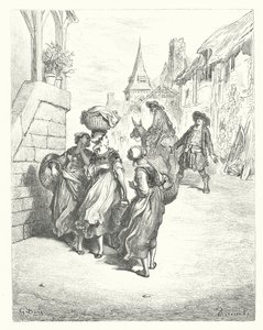 As Fábulas de La Fontaine: O moleiro, o seu filho e o asno (gravura) de Gustave Dore