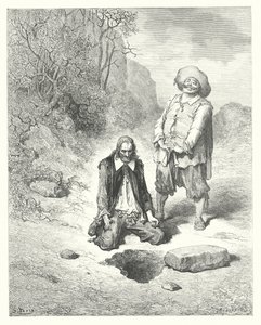 As Fábulas de La Fontaine: O avarento que perdeu o seu tesouro (gravura) de Gustave Dore