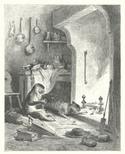 As Fábulas de La Fontaine: O macaco e o gato (gravura) de Gustave Dore
