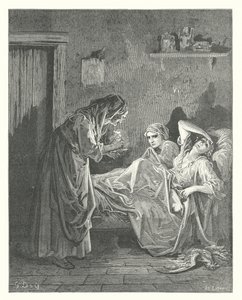 As Fábulas de La Fontaine: A velha e os seus servos (gravura) de Gustave Dore