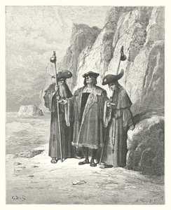 As Fábulas de La Fontaine: A Ostra e os seus Requerentes (gravura) de Gustave Dore