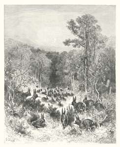 As Fábulas de La Fontaine: Os Coelhos (gravura) de Gustave Dore