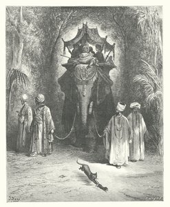 As Fábulas de La Fontaine: O rato e o elefante (gravura) de Gustave Dore