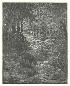 As Fábulas de La Fontaine: O veado que se vê na corrente (gravura) de Gustave Dore