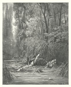 As Fábulas de La Fontaine: A torrente e o rio (gravura) de Gustave Dore
