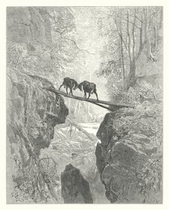 As Fábulas de La Fontaine: As Duas Cabras (gravura) de Gustave Dore