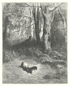As Fábulas de La Fontaine: Os dois ratos, a raposa e o ovo (gravura) de Gustave Dore