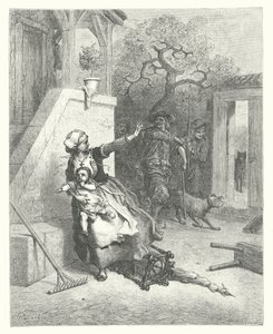 As Fábulas de La Fontaine: O Lobo, a Mãe e a Criança (gravura) de Gustave Dore