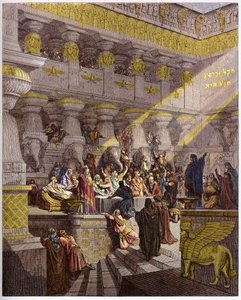A Festa de Baltazar - Festa de Belsazar - A Festa de Belsazar - gravura em "A ilustração bíblica" de Gustave Dore (1832-1883) - Gravura de "A Bíblia Dore de Gustave Dore