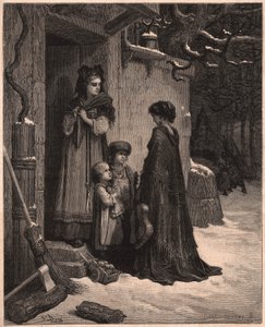 O gafanhoto e a formiga, ilustração da fábula por Jean de la Fontaine de Gustave Dore