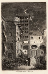 A Prisão da Inquisição em Barcelona, desenho de Gustave Dore (1832-1883), para ilustrar sua viagem à Espanha, com C. Davillier, em 1862. Gravura em "Le tour du monde", editado por Edouard Charton de Gustave Dore