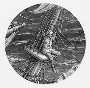 O Mariner no alto da popa do navio, cena de "O Rime do Marinheiro Antigo" por ST Coleridge, publicado pela Harper und Brothers, Nova York, 1876 (gravura em madeira) de Gustave Dore