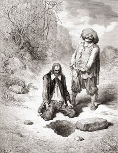 O Miser que perdeu seu tesouro, de uma edição do final do século XIX de Fables de La Fontaine (gravura em madeira)