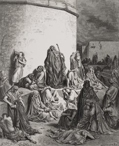 O povo que está de luto pelas ruínas de Jerusalém, Lamentações 1: 1-2 ilustração da "Bíblia Sagrada" de Dore, gravada por A. Bertrand 1866 de Gustave Dore
