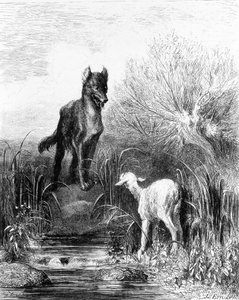 O Lobo e o Cordeiro “” Fábulas ”de La Fontaine de Doré de Gustave Dore