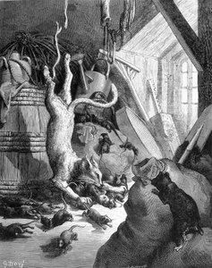O gato e o velho rato - em "Fábulas" de La Fontaine, doente. de Gustave Doré de Gustave Dore