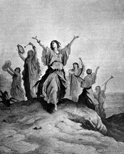 A filha de Jefté, a juíza de Israel, foi encontrar-se com o pai dela. Ilustração de Gustave Doré. Gravura do século XIX. de Gustave Dore