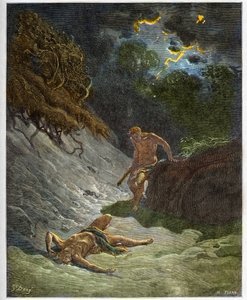 A morte de Abel - Assassinato de Abel por Caim - Gravura em "The Bible illustree" de Gustave Dore (1832-1883) - Gravura em "The Dore Bible" de Gustave Dore