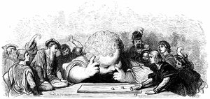 A educação da criança Gant Gargantua: aprende a tocar o des. Ilustração de Gustave Dore para a obra de François Rabelais. de Gustave Dore