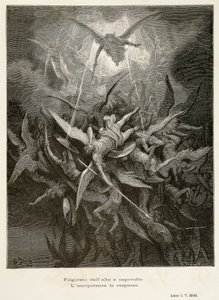 A queda dos anjos, cena de Paradise Lost de John Milton (1608-1674), ilustração de Gustave Dore