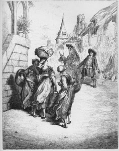 O moleiro, seu filho e o burro - de "Fábulas" de Jean de La Fontaine de Gustave Dore