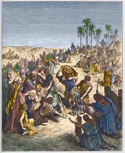 A multiplicação do pão - Cristo alimentando a multidão (Abundância do Pão Cristianismo Peixe Gravura da Multidão) - Gravura em "A ilustração da Bíblia" de Gustave Dore (1832-1883) - Gravura em "A Bíblia Dore de Gustave Dore