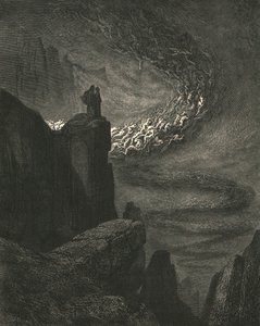A tempestade tempestuosa do inferno com fúria inquieta leva os espíritos, c1890. de Gustave Dore