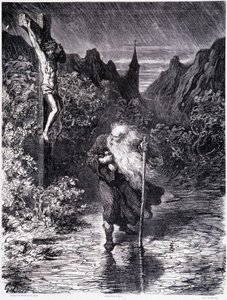 O judeu errante que passa perto de um Calvário - em "A lenda do judeu errante" de Gustave Doré, Livraria da Loja Pitoresca de Gustave Dore
