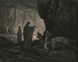 Então meu guia, suas palmas se expandindo no chão, c1890. de Gustave Dore