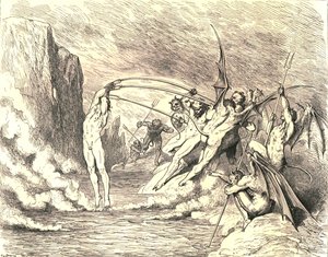 Dito isto, eles o agarraram com mais de cem ganchos, c1890. de Gustave Dore