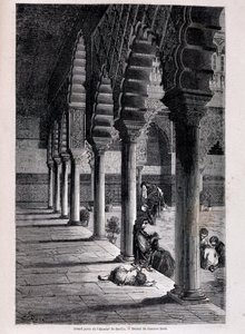 Vista do grande pátio do Alcazar em Sevilha - por Doré, em "Tour du Monde", 2º semestre. 1866. de Gustave Dore