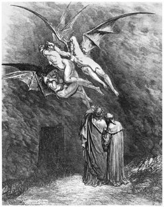 Virgílio (70-19 aC) Dante e as Erínias, ilustração da "Divina Comédia" (Inferno) de Dante Alighieri (1265-1321) Paris, publicada em 1885 de Gustave Dore