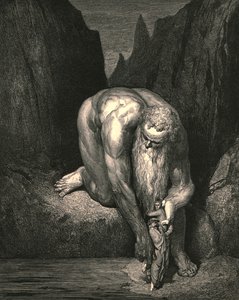 No entanto, no abismo, que Lúcifer com Judas baixos ingênuos, ele nos colocou levemente, c1890. de Gustave Dore