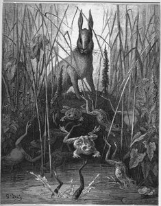 a lebre e o sapo - The Hares and the Frogs - de "Fables" de Jean de La Fontaine de Gustave Dore