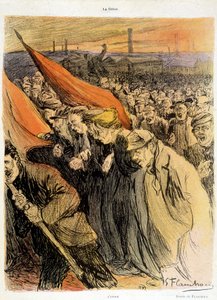 Público curvo com bandeiras vermelhas, "La Grève" de Flaschoën, deb. 20 s. de Gustave Flasschoen