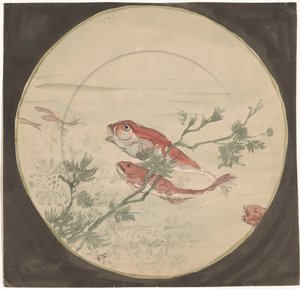 Design para um sinal com peixes vermelhos nadando de Gustave Fraipont (signed by artist)
