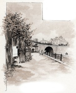 Estância aduaneira no quai de Valmy, Canal Saint-Martin, paris Desenho de Gustave Fraipont (1849-1923) desenha a partir de "La seine a travers Paris" de Saint-Juirs de Gustave Fraipont