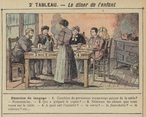 O jantar da criança (cor litho) de Gustave Fraipont